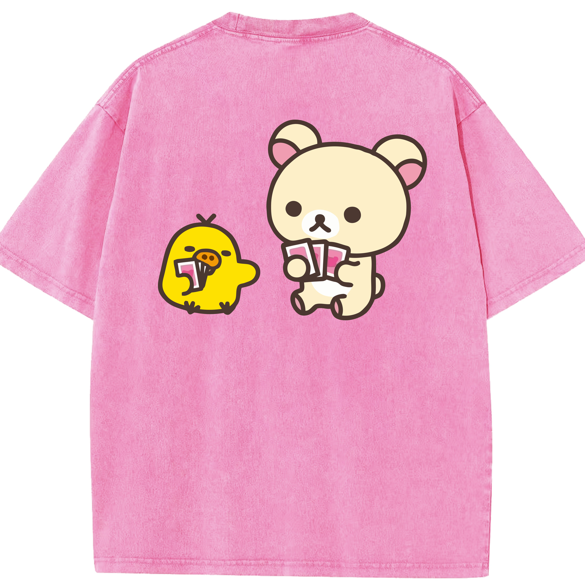 （画像用） リラックマ リラックマ キイロイトリ Rilakkuma Korilakkuma Kiiroitori 綿100% ヴィンテージ風 半袖Tシャツ（背面プリント）